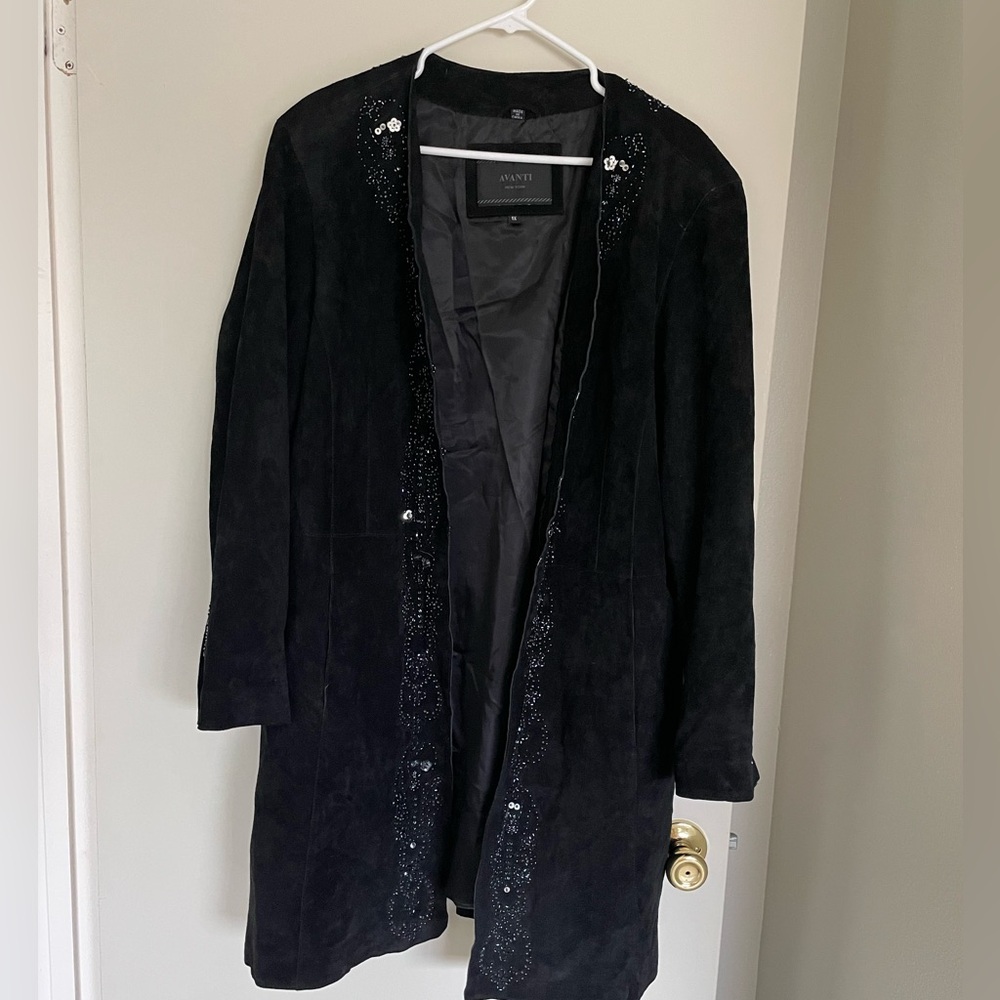 Avanti Black Women's Trench Coat with Embellishments - genuine leather